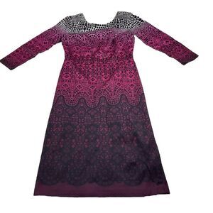 BEIGE by ECI‎ Sheath Dress Size 6 Artsy 3/4 Sleeve Knee Length